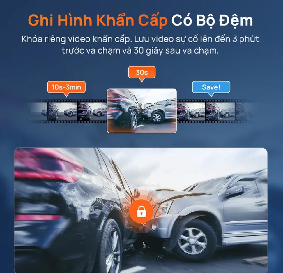 Camera hành trình dạng gương 70mai S410 Ghi hình kép trước & sau, Giám sát đỗ xe 24/7, Thẻ nhớ 256GB (GPS rời)