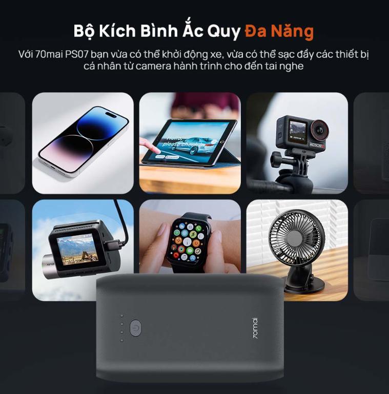 Bộ kích bình ắc quy 70mai PS07 Pin 10400mAh, Tương thích với các dòng xe 12V, Thiết kế nhỏ gọn