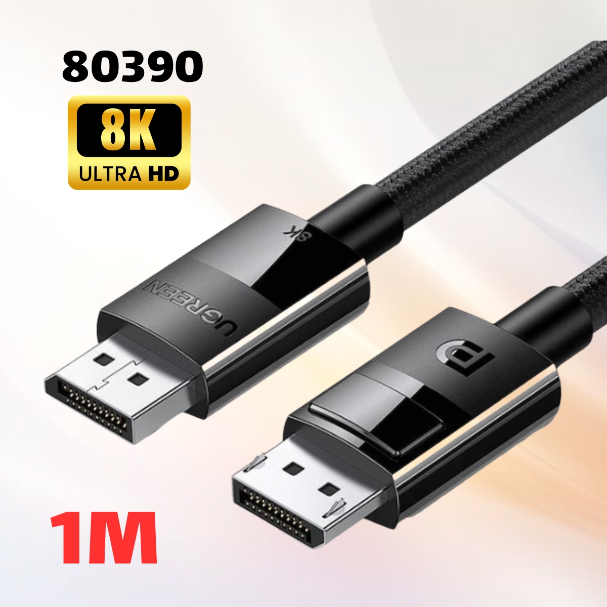 Cáp Displayport 1.4 Ugreen 80390 Dài 1m, Hỗ trợ độ phân giải 8K@60Hz, Băng thông 32.4Gbps