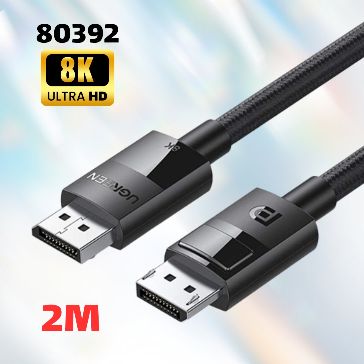 Cáp Displayport 1.4 dài 2m Ugreen 80392, Hỗ trợ 8K@60Hz 4K@240Hz, Băng thông 32,4Gbps