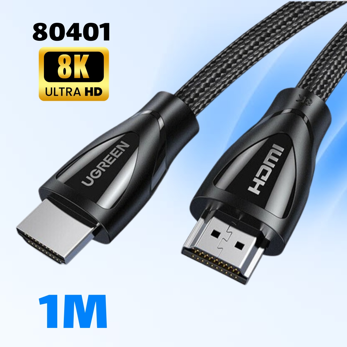 Cáp HDMI 2.1 Ugreen 80401 dài 1M Độ phân giải 8K@60Hz, Sợi Cotton, Băng thông 48Gbps