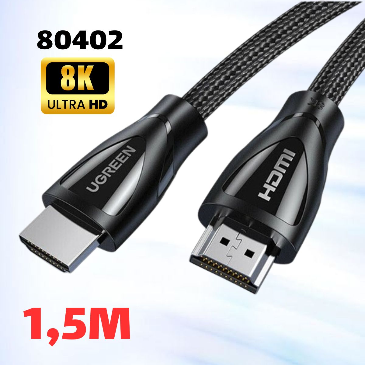 Cáp HDMI 2.1 Ugreen 80402 dài 1.5M độ phân giải 8K@60Hz, Sợi Cotton, Giảm độ trễ, Băng  thông 48Gbps