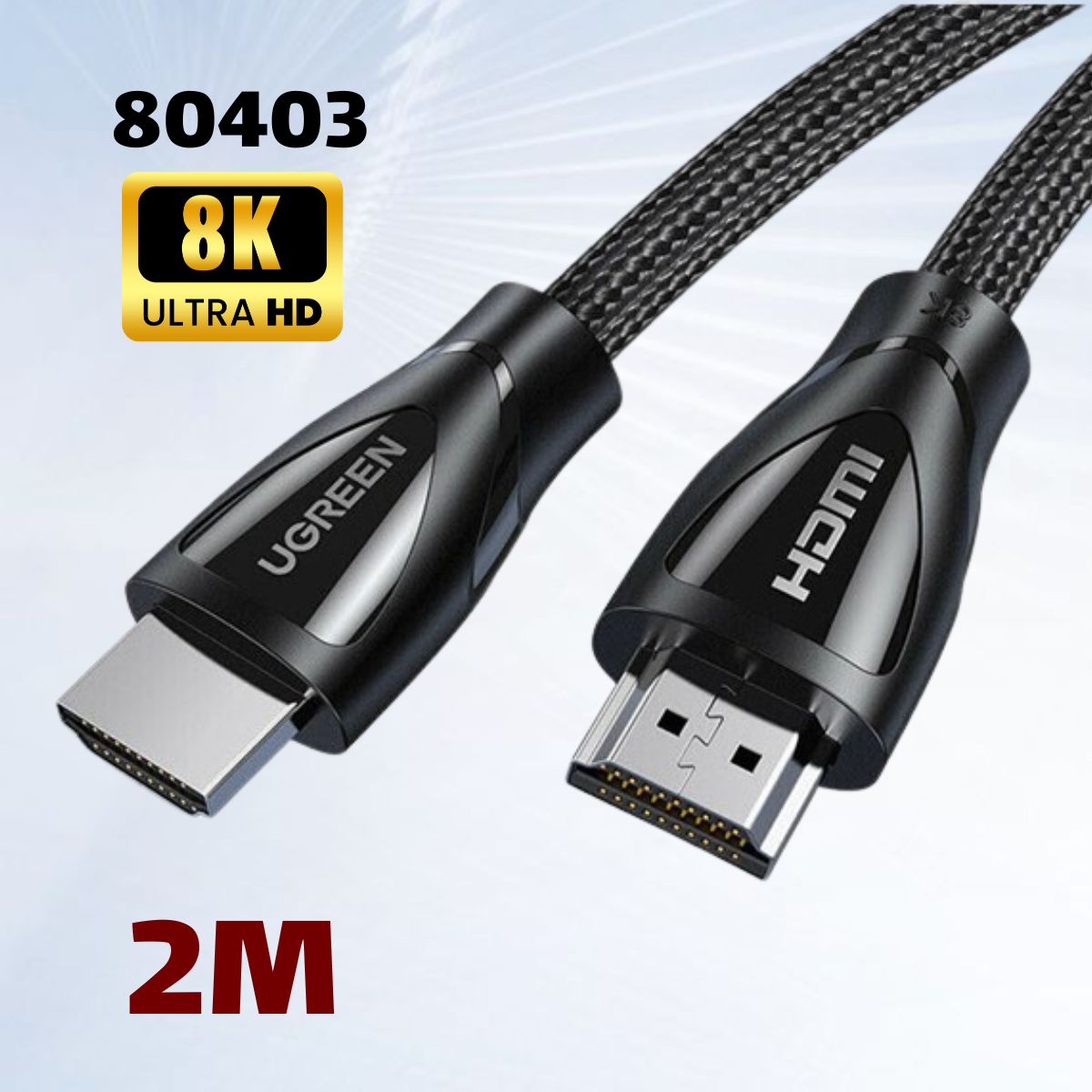 Dây cáp HDMI 2.1 Ugreen 80403 Dài 2m, Hỗ trợ 8K@60hz, Băng thông 48 Gbps, Màu đen cao cấp