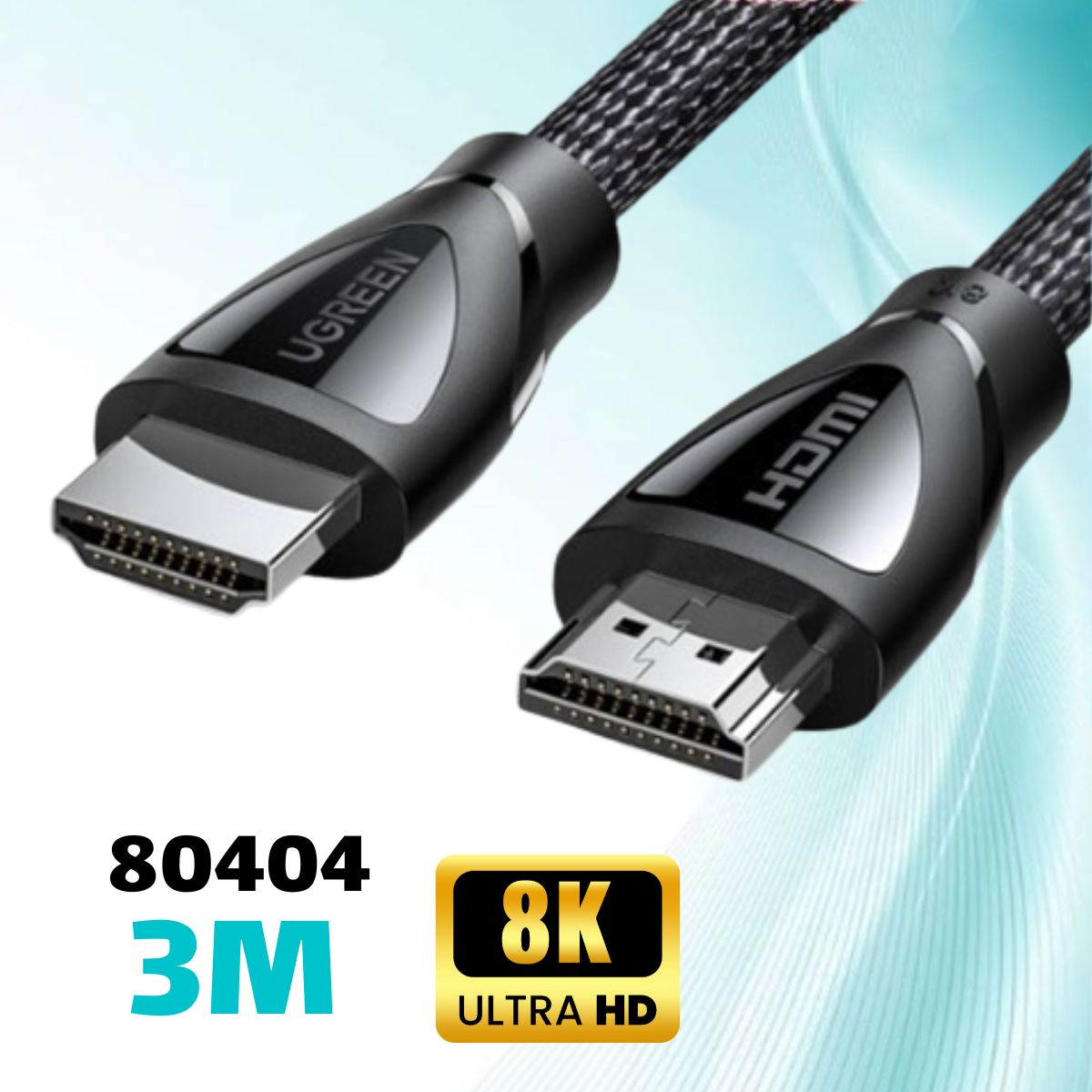 Cáp HDMI 2.1  Ugreen 80404 dài 3M, Độ phân giải 8K@60Hz, Băng thông 48Gbps, PVC + Sợi Cotton