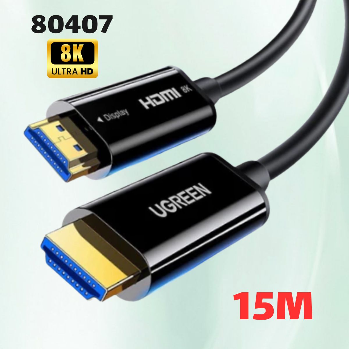 Cáp HDMI 2.1 sợi quang 15m Ugreen 80407 Hỗ trợ 8K/60Hz, 4K/120Hz, Băng thông 48Gbps, Lõi Sợi quang + đồng