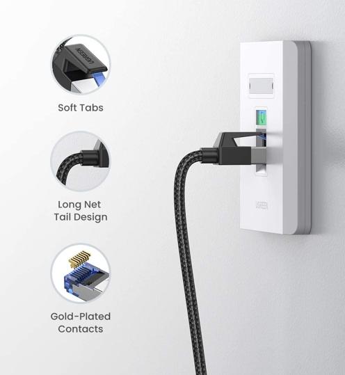 Cáp mạng Cat 8 Ugreen 80430 dài 1.5m đúc sẵn 2 đầu S/FTP, Tốc độ 40Gbps, Băng thông 2000 MHz, Bọc dù, Lõi đồng