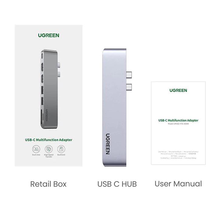 Hub USB-C đa năng 7 in 2 Ugreen 80548 dùng cho Macbook, Chuẩn USB 3.0 tốc độ truyền tải 5Gbps