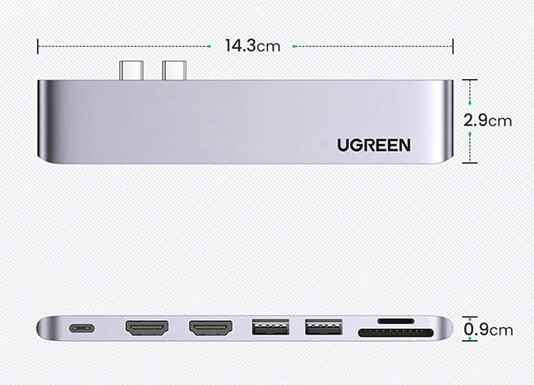 Hub USB-C đa năng 7 in 2 Ugreen 80548 dùng cho Macbook, Chuẩn USB 3.0 tốc độ truyền tải 5Gbps