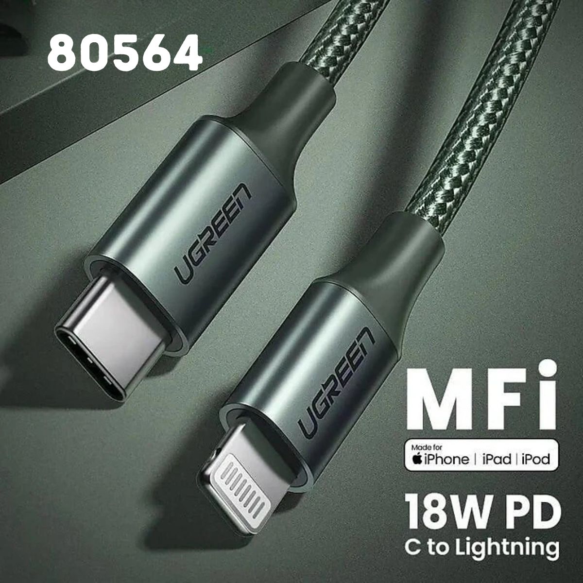 Cáp chuyển USB Type C ra Apple lightning Ugreen 80564 1M Màu xanh đen, Hỗ trợ sạc nhanh PD