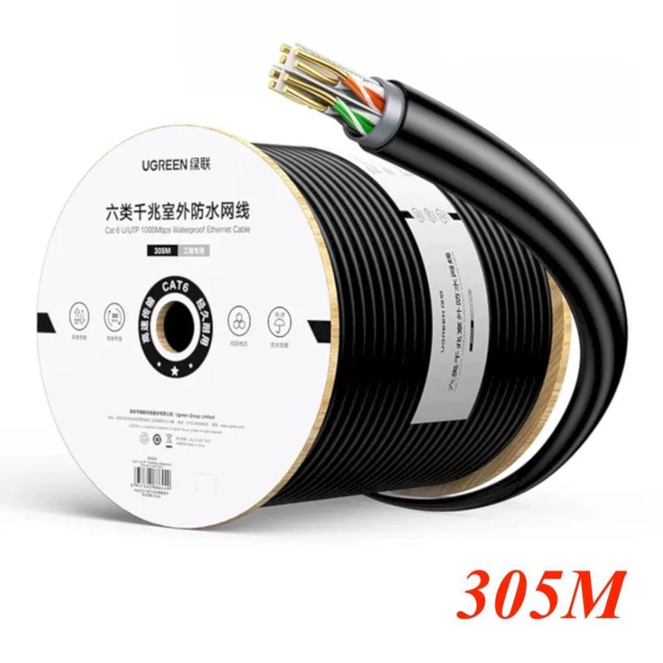 Cáp mạng Lan CAT 6 Ugreen 80644 Lõi đồng nguyên chất, Dài 305M OD 0.57+0.008mm 23AWG Màu Đen NW202