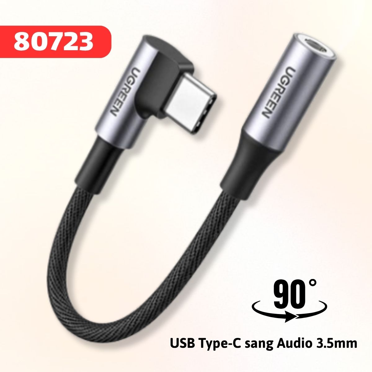 Cáp chuyển đổi USB Type-C sang Audio 3.5mm Ugreen 80723 bẻ góc 90 độ, Dài 10cm, Vỏ hợp kim nhôm
