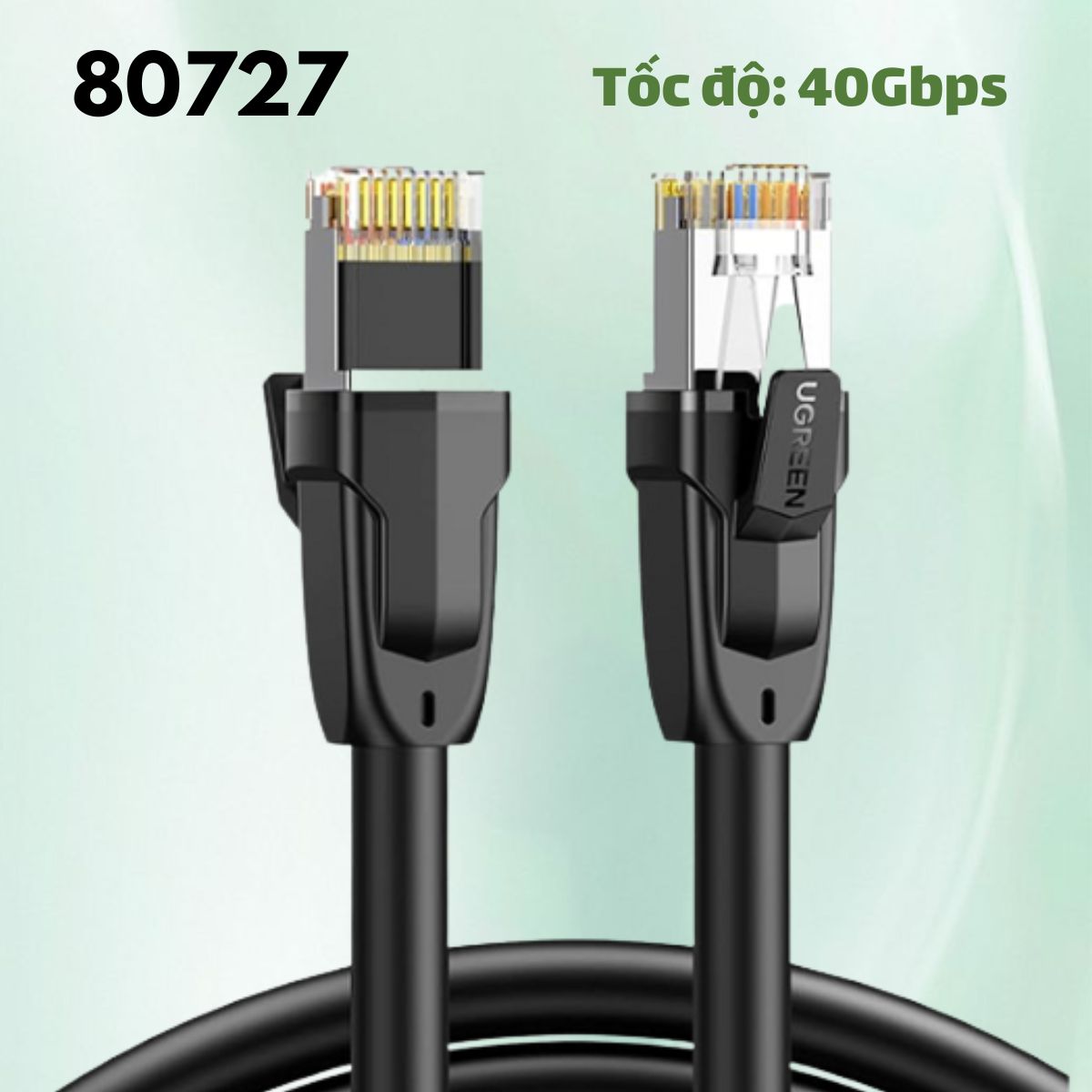 Cáp mạng đúc sẵn tròn Cat8 Ugreen 80727 dài 15M, 8 lõi xoắn đôi, Tốc độ 40Gbps, Chuẩn T568B