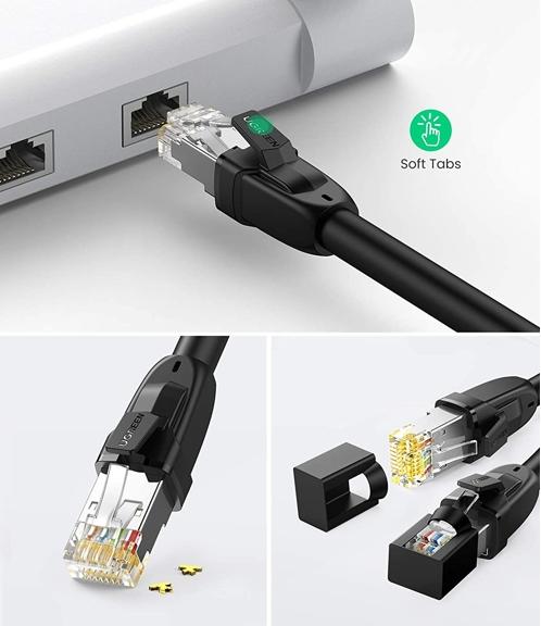 Cáp mạng đúc sẵn tròn Cat8 Ugreen 80727 dài 15M, 8 lõi xoắn đôi, Tốc độ 40Gbps, Chuẩn T568B