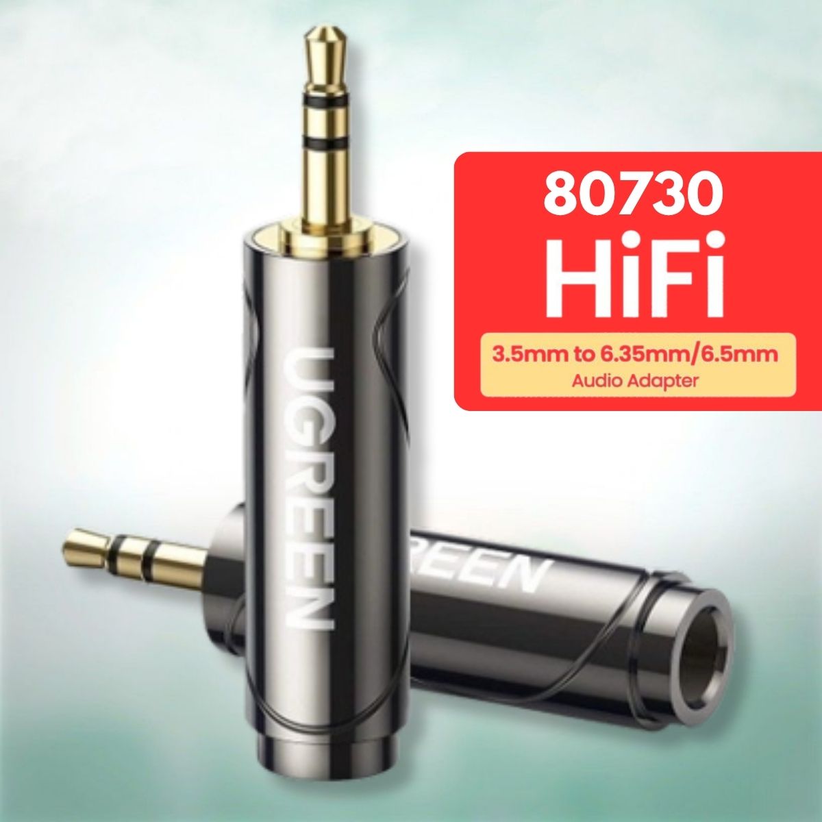 Đầu Jack chuyển Audio 3.5mm đực sang 6.35mm Ugreen 80730 Hợp kim chống ăn mòn, Đầu nối mạ vàng