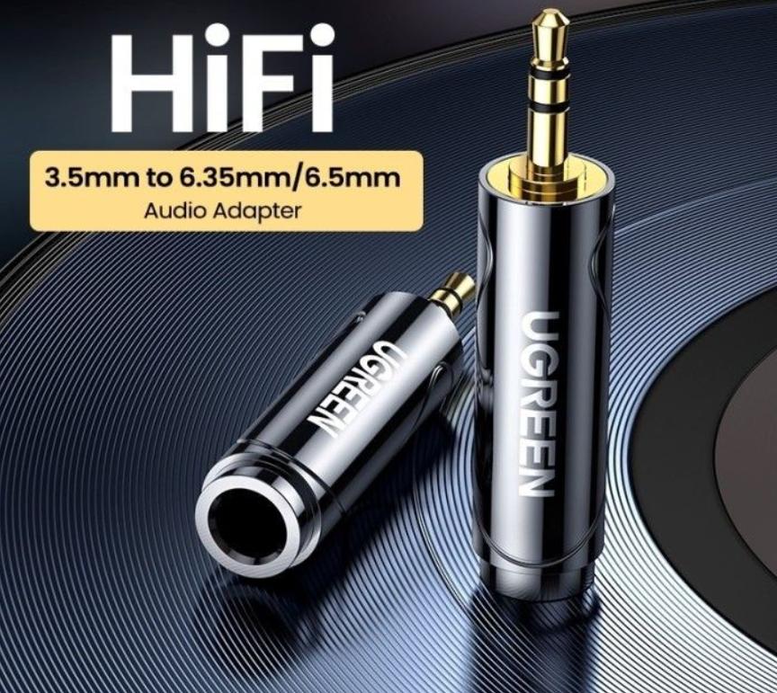 Đầu Jack chuyển Audio 3.5mm đực sang 6.35mm Ugreen 80730 Hợp kim chống ăn mòn, Đầu nối mạ vàng