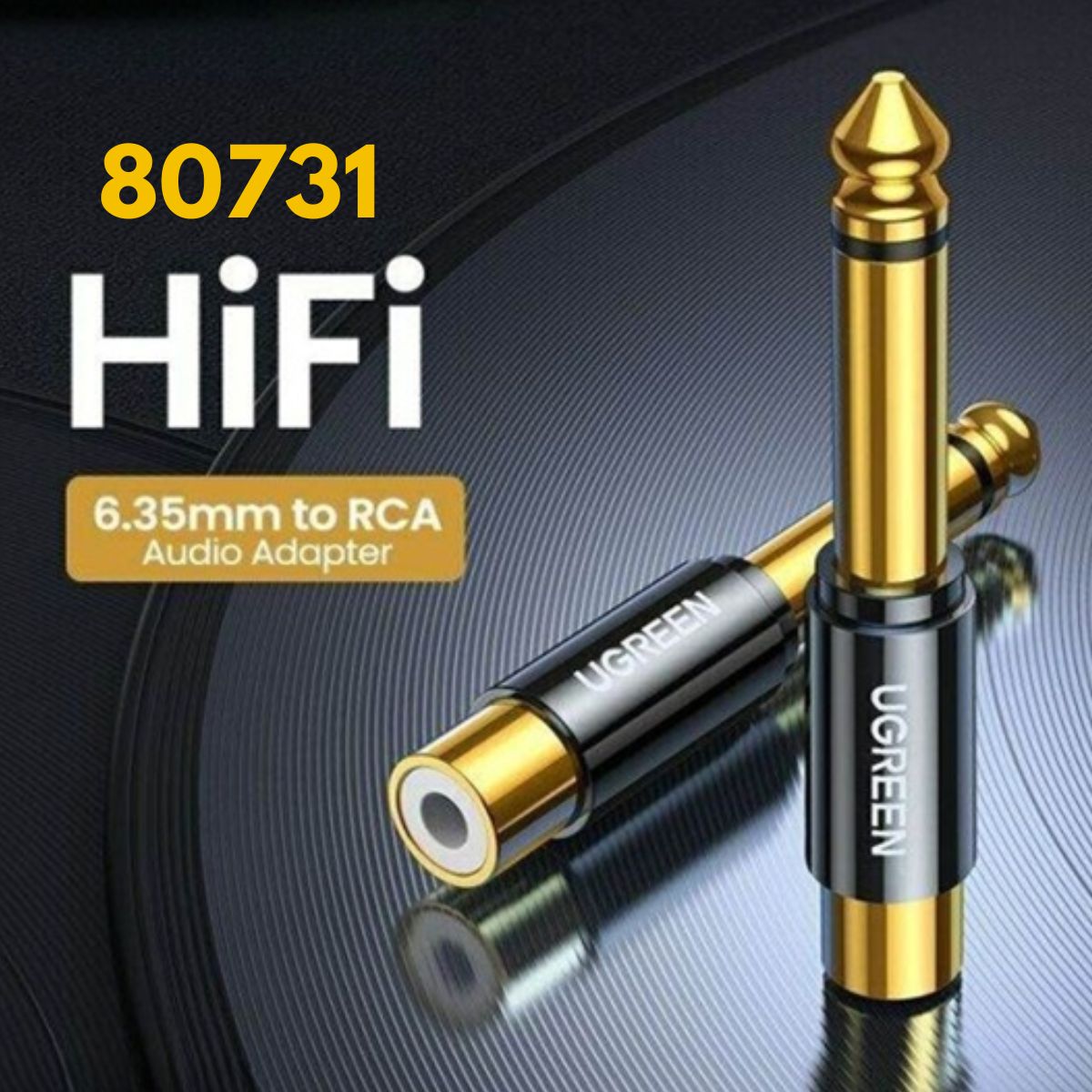 Đầu chuyển Audio 6.35mm to RCA Ugreen 80731 Đầu mạ vàng 24k, Chống nhiễu