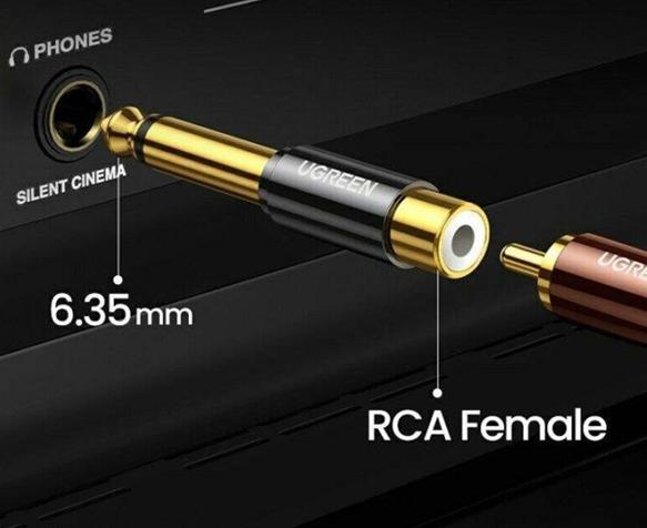 Đầu chuyển Audio 6.35mm to RCA Ugreen 80731 Đầu mạ vàng 24k, Chống nhiễu
