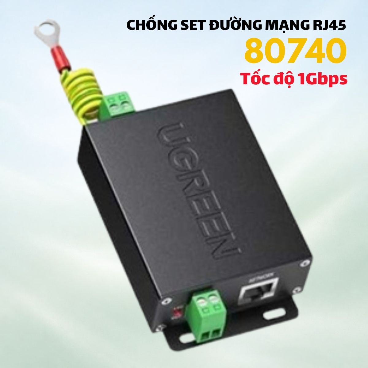 Thiết bị chống sét đường mạng RJ45 Ugreen 80740 Tốc độ 1Gbps, Dành cho Mạng và Camera CM369 200, Màu đen