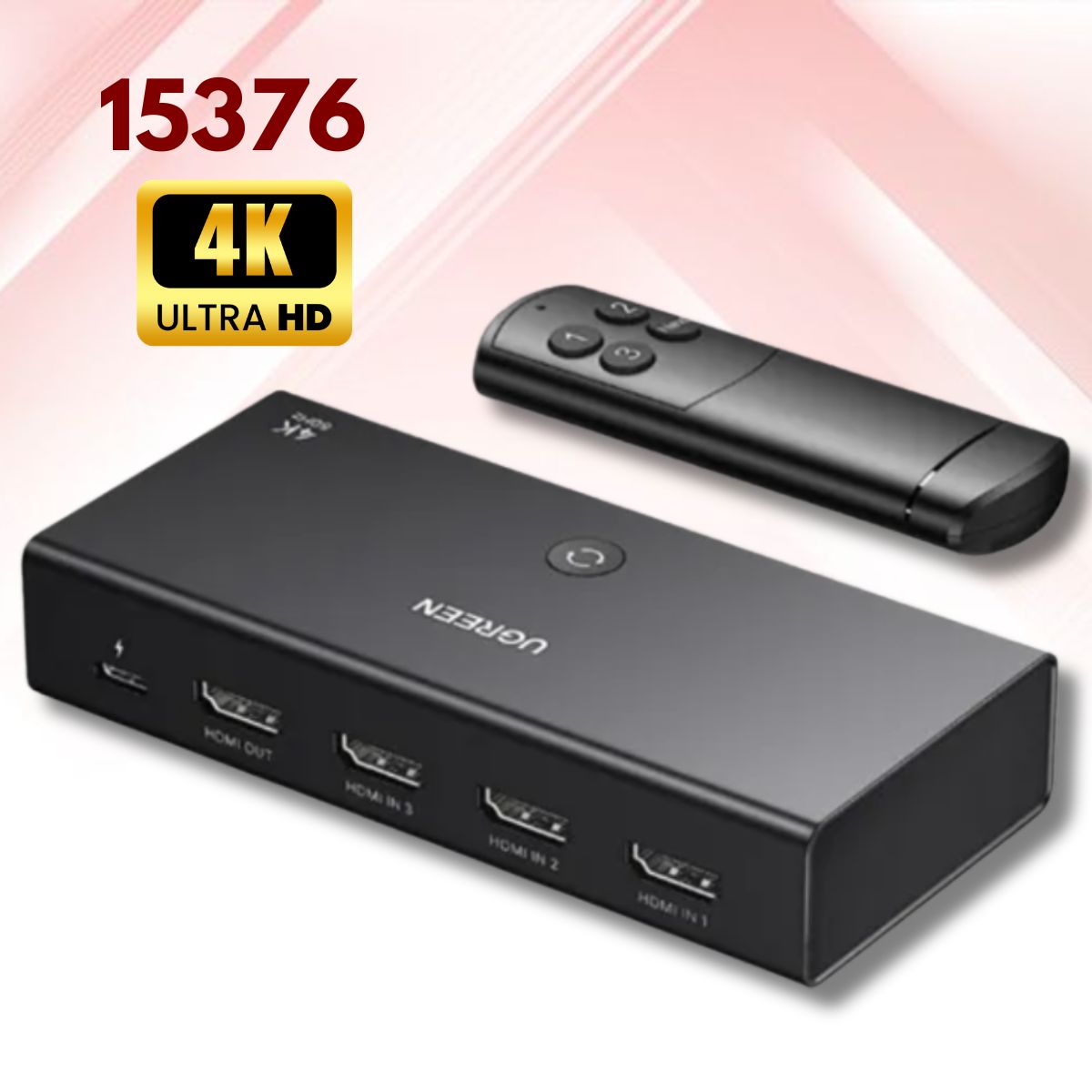 Bộ gộp HDMI 3 vào 1 ra chuẩn 2.0 Ugreen 15376 Hỗ trợ 4K@60Hz 3D CEC HDR HDCP2.2, Vỏ nhựa ABS