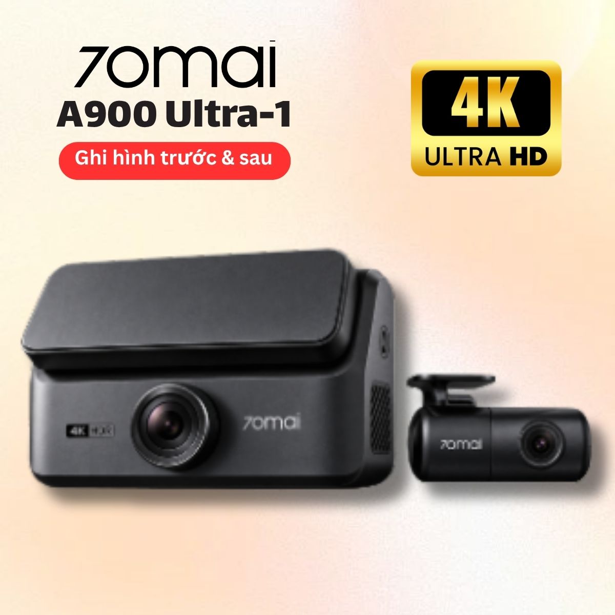 Camera Ô Tô 70mai A900 Ultra-1 Ghi hình trước & sau, Độ phân giải 4K, AI Giám sát đỗ xe 24H, GPS & ADAS
