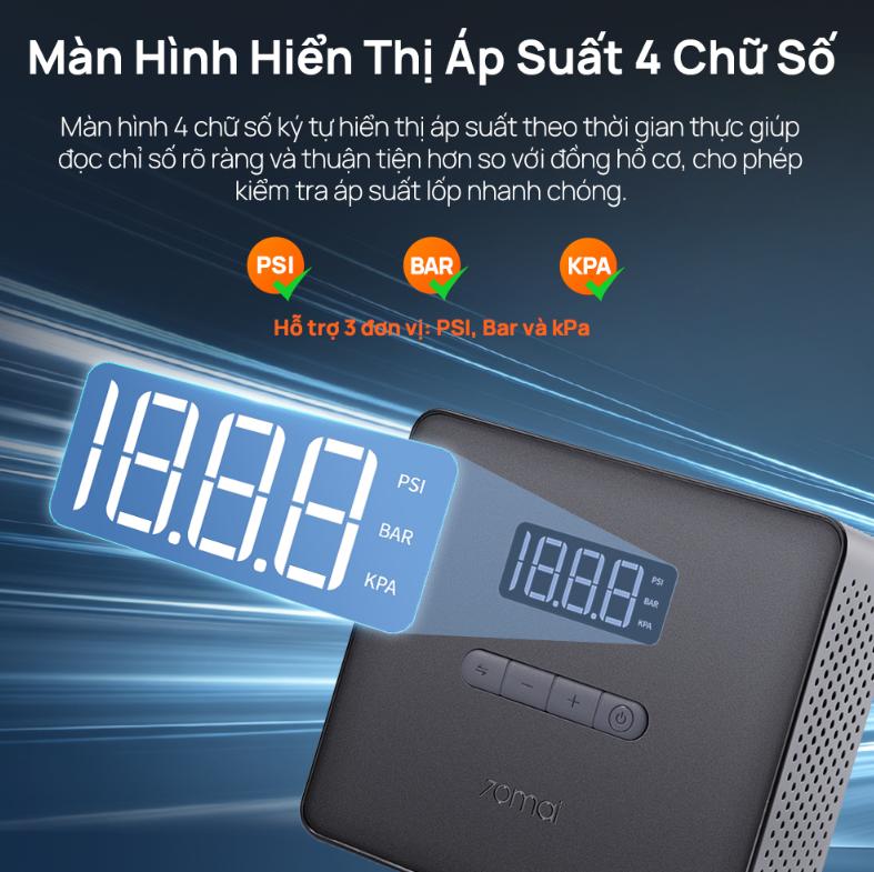 Bơm Lốp Ô Tô 70mai TP10 Áp Suất 130 PSI, Màn Hình Kỹ Thuật Số, Nguồn Điện 12V, Đo Áp Suất Lốp Tự Động