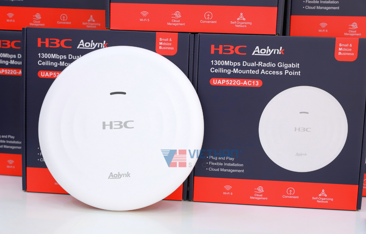 Bộ phát Wifi ốp trần H3C Aolynk UAP522G-AC13 Wi-Fi 5, Tốc Độ 1267Mbps AC1300, Hỗ Trợ 80 User, PoE