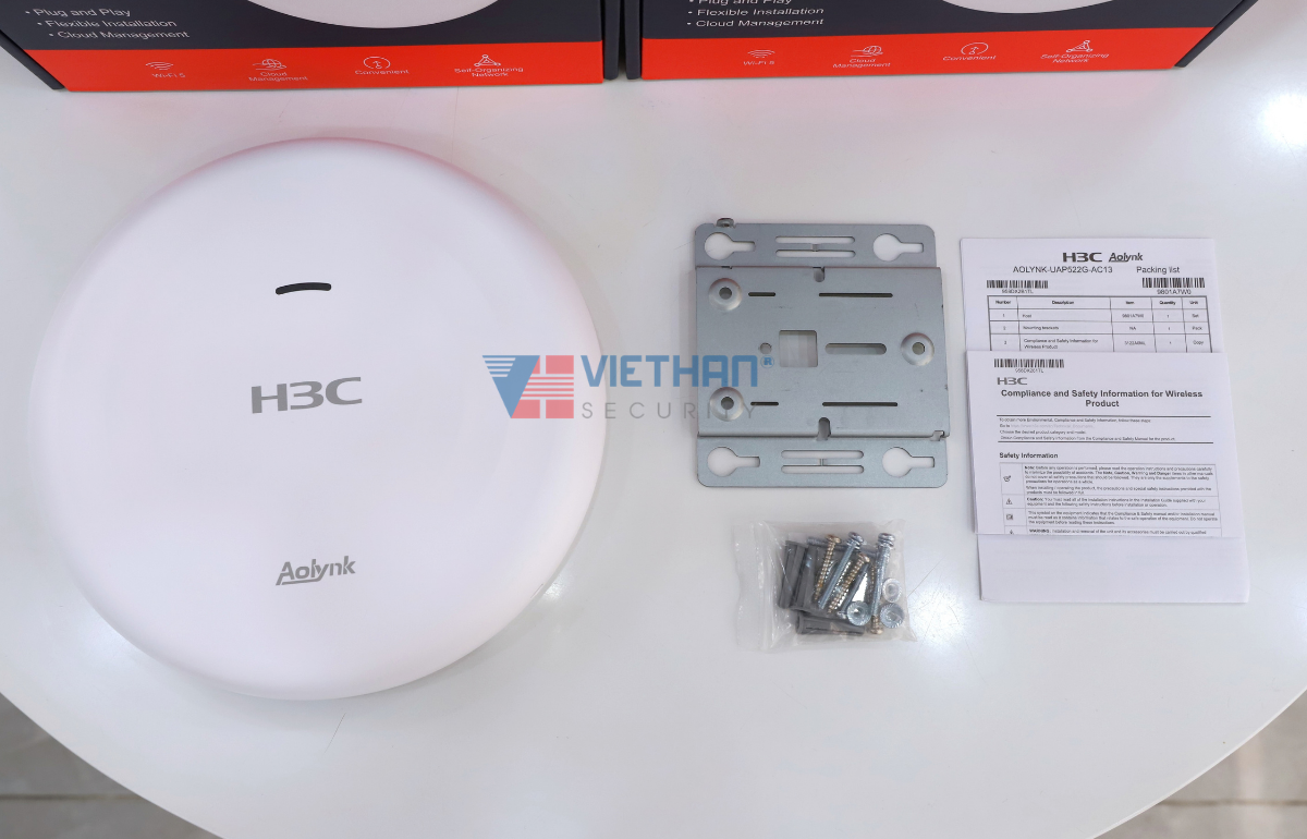 Bộ phát Wifi ốp trần H3C Aolynk UAP522G-AC13 Wi-Fi 5, Tốc Độ 1267Mbps AC1300, Hỗ Trợ 80 User, PoE