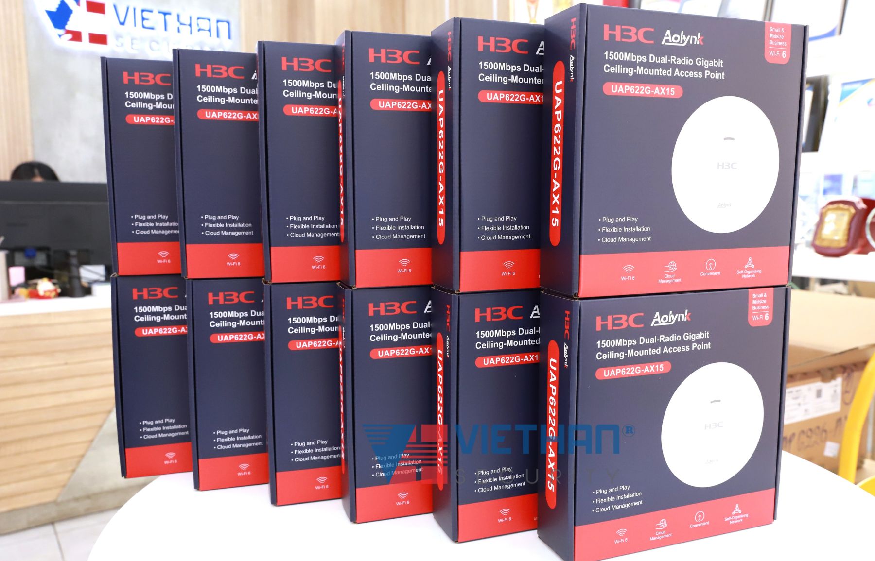 Access Point H3C Aolynk UAP622G-AX15 Tốc Độ 1500Mbps, Quản Lý Cloud, Wi-Fi 6 2 Băng tần, Cấp Nguồn PoE