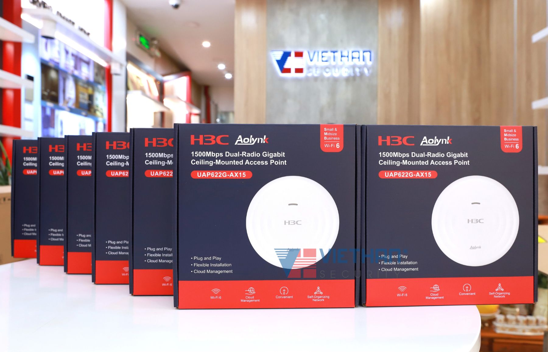 Access Point H3C Aolynk UAP622G-AX15 Tốc Độ 1500Mbps, Quản Lý Cloud, Wi-Fi 6 2 Băng tần, Cấp Nguồn PoE