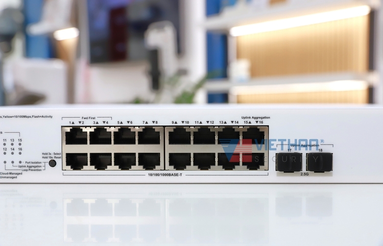 Switch PoE+ Managed H3C Aolynk US110-16G2MF 16 cổng LAN Gigabit & 2 cổng SFP, PoE 225W, Chống sét 6KV