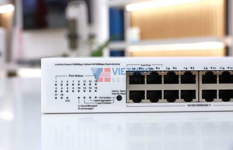 Switch PoE+ Managed H3C Aolynk US110-16G2MF 16 cổng LAN Gigabit & 2 cổng SFP, PoE 225W, Chống sét 6KV