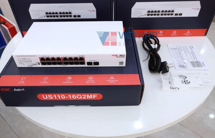 Switch PoE+ Managed H3C Aolynk US110-16G2MF 16 cổng LAN Gigabit & 2 cổng SFP, PoE 225W, Chống sét 6KV