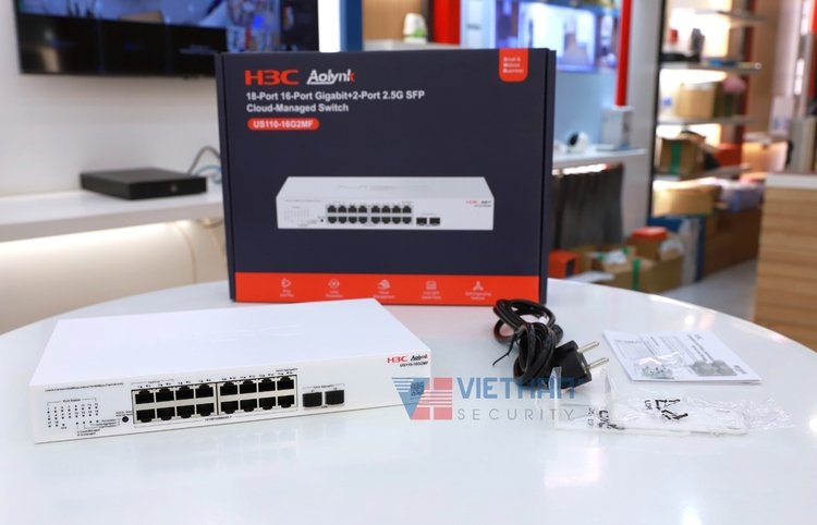 Switch PoE+ Managed H3C Aolynk US110-16G2MF 16 cổng LAN Gigabit & 2 cổng SFP, PoE 225W, Chống sét 6KV
