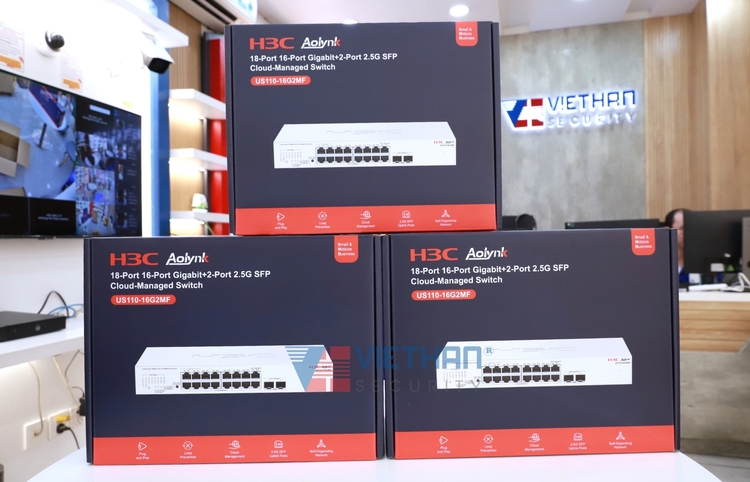 Switch PoE+ Managed H3C Aolynk US110-16G2MF 16 cổng LAN Gigabit & 2 cổng SFP, PoE 225W, Chống sét 6KV