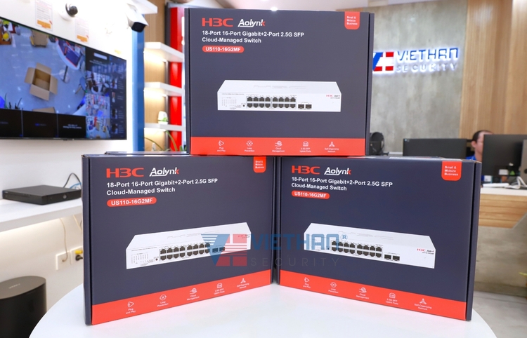 Switch PoE+ Managed H3C Aolynk US110-16G2MF 16 cổng LAN Gigabit & 2 cổng SFP, PoE 225W, Chống sét 6KV