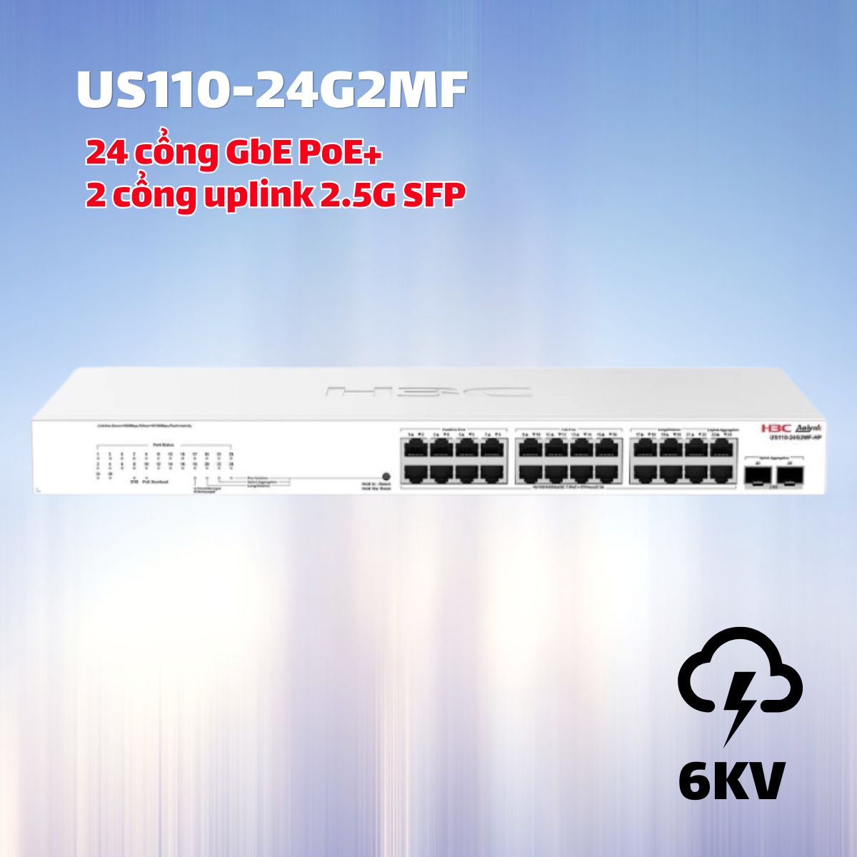 Switch Cloud Gigabit 26 Cổng H3C Aolynk US110-24G2MF 24GE + 2 SFP 2.5G, Băng thông 58Gbps, Quản Lý Cloud