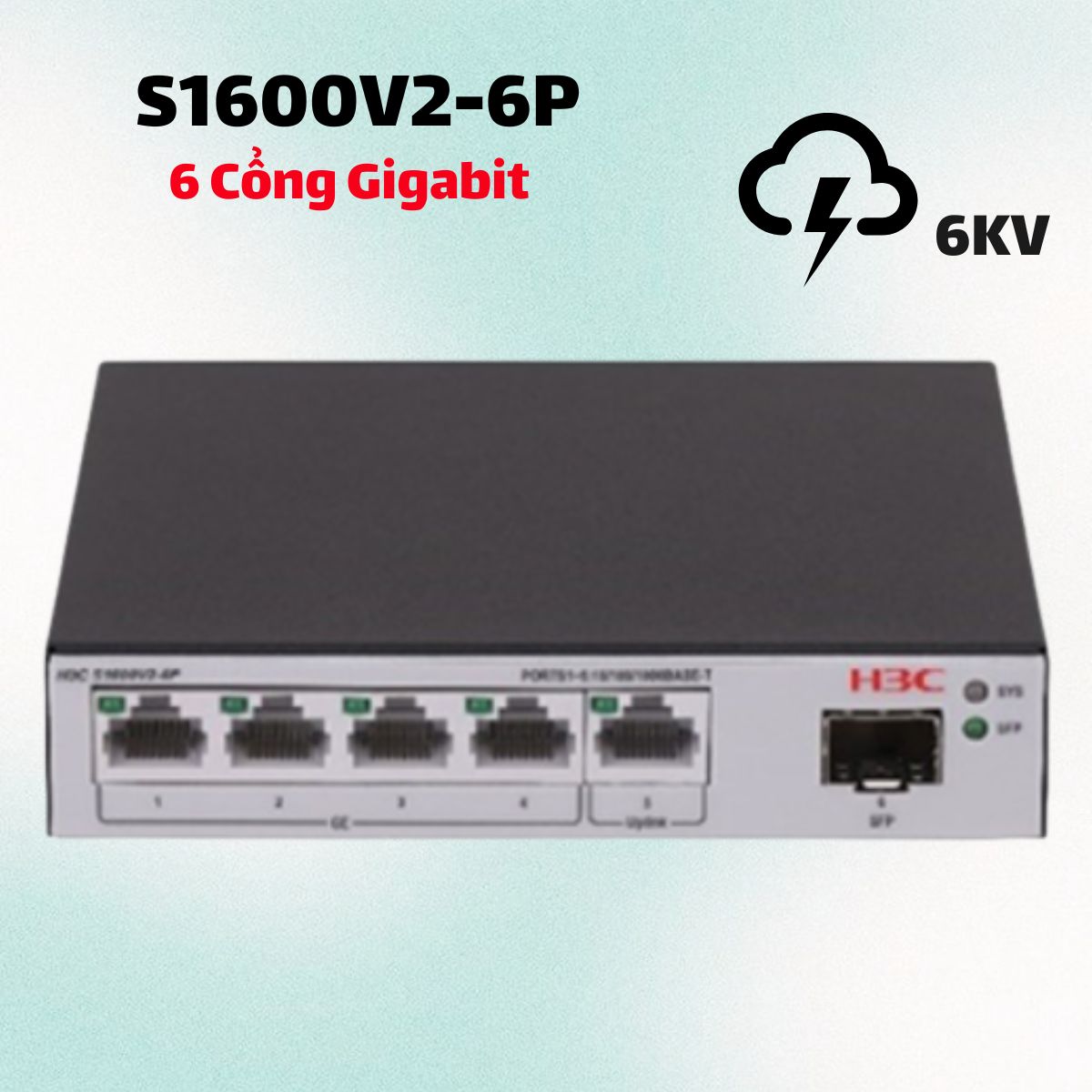 Bộ Chia Mạng H3C S1600V2-6P 6 Cổng Gigabit, Cổng Quang SFP, Hỗ trợ VLAN, Fanless, Quản Lý Cloud