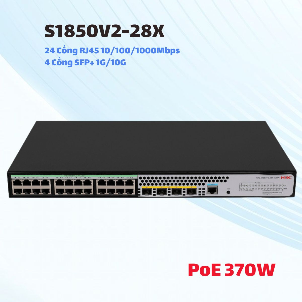 Switch H3C S1850V2-28X 28 cổng Gigabit, 4 cổng SFP+ 10G, Tổng  PoE lên đến 370W, Quản Lý Cloud AOLYNK