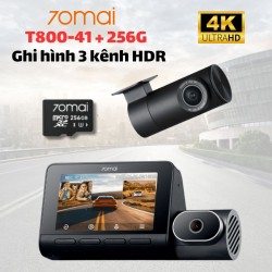 Camera hành trình 3 mắt 70mai T800-41 + 256G, Ghi hình Trước, Trong & Sau, Màn hình IPS 3 inch, Giám sát đỗ xe 24h, Hỗ trợ GPS & cảnh báo ADAS