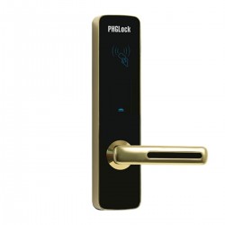 Khóa cửa phòng khách sạn PHGLock RF7153/7155 màu vàng PVD, thẻ từ TM08 và chìa khóa cơ