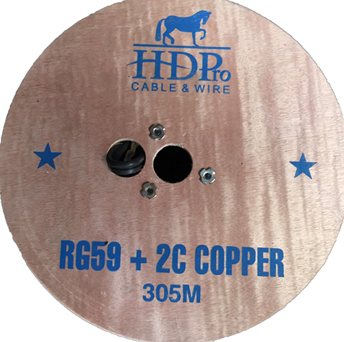 Cáp đồng trục kèm dây nguồn HDPRO RG59 + 2C ( 2 in 1 ) chuyên dùng cho camera ( Cuộn 305M )