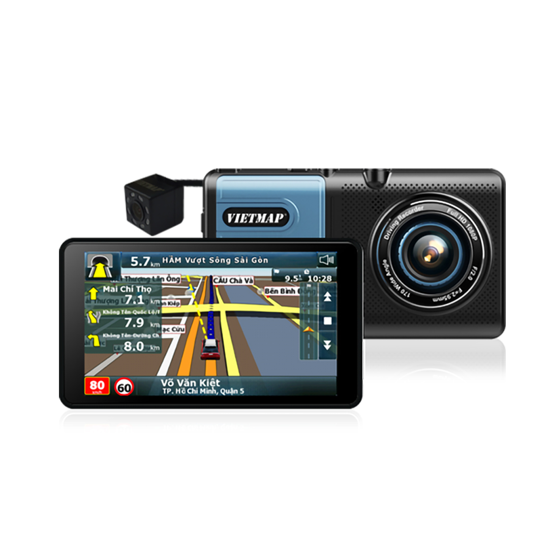 Camera hành trình android Vietmap A50 dẫn đường và ghi hình trước, sau cảnh báo tốc độ giới hạn