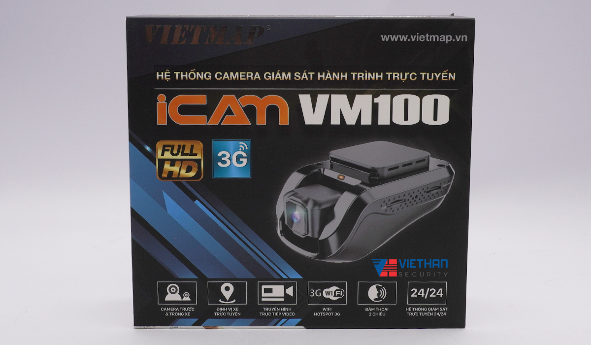 Camera hành trình Vietmap ICAM VM100 ghi hình Full HD 1080P, Định vị xem video trực tuyến, Ghi hình trong ngoài xe, Đàm thoại 2 chiều, Kết nối Wifi Sim 3G