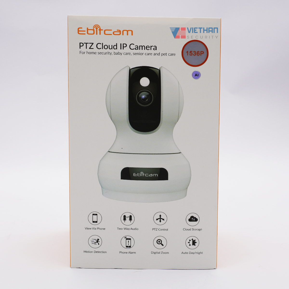 Camera IP Wifi EbitCam E3 HD 3MP thu âm 360 độ, IR 10m, F3.6mm, MicroSD, Phát hiện chuyển động, Giảm ồn thông minh