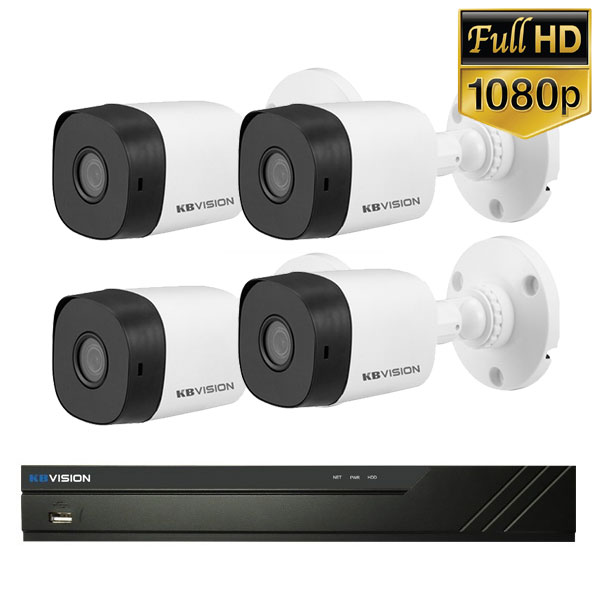 Trọn bộ 1-4 Camera + Đầu ghi hình 4 kênh KBVISION chống lóa sáng full HD giá rẻ (thân trụ)