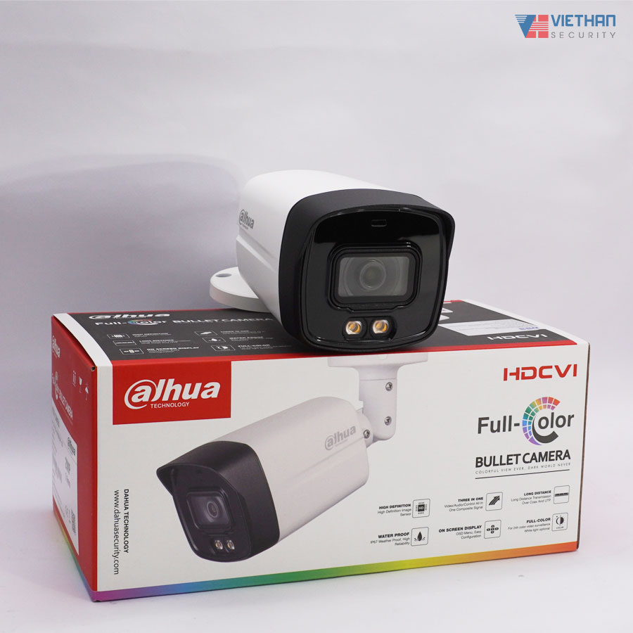 Camera 2MP full color Starligh HDCVI Bullet Dahua HAC-HFW1239TLMP-LED-S2, tích hợp mic ghi âm, chống ngược sáng WDR 130dB