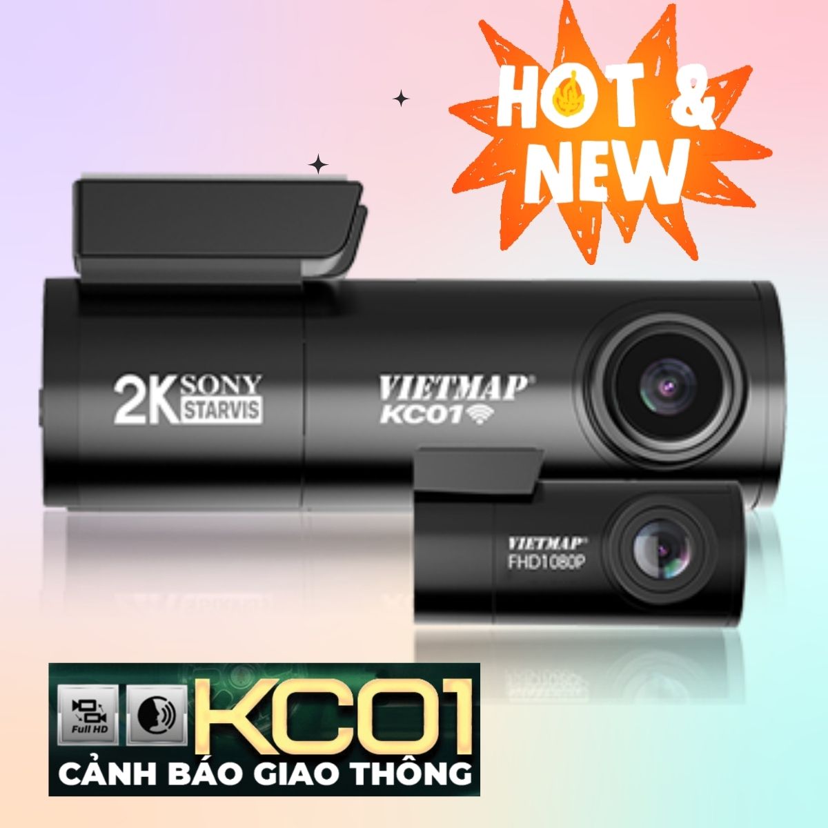 Camera hành trình trước sau VietMap KC01 Super HD 2K, Kết nối WIFI 5Ghz  Xem & Tải Video