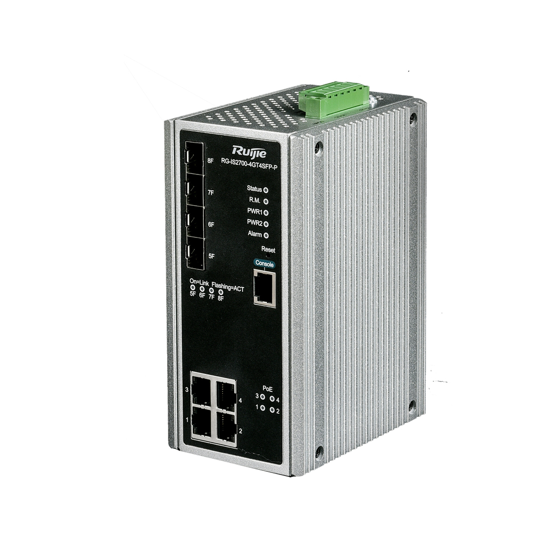 Thiết bị mạng HUB -SWITCH Ruijie  RG-IS2700-4GT4SFP-P (4-port 10/100/1000BASE-T, 4-port 100/1000BASE-X SFP (non- combo), redundant DC power input, Port1-4 for PoE/PoE+, PoE power budget 120 watts)