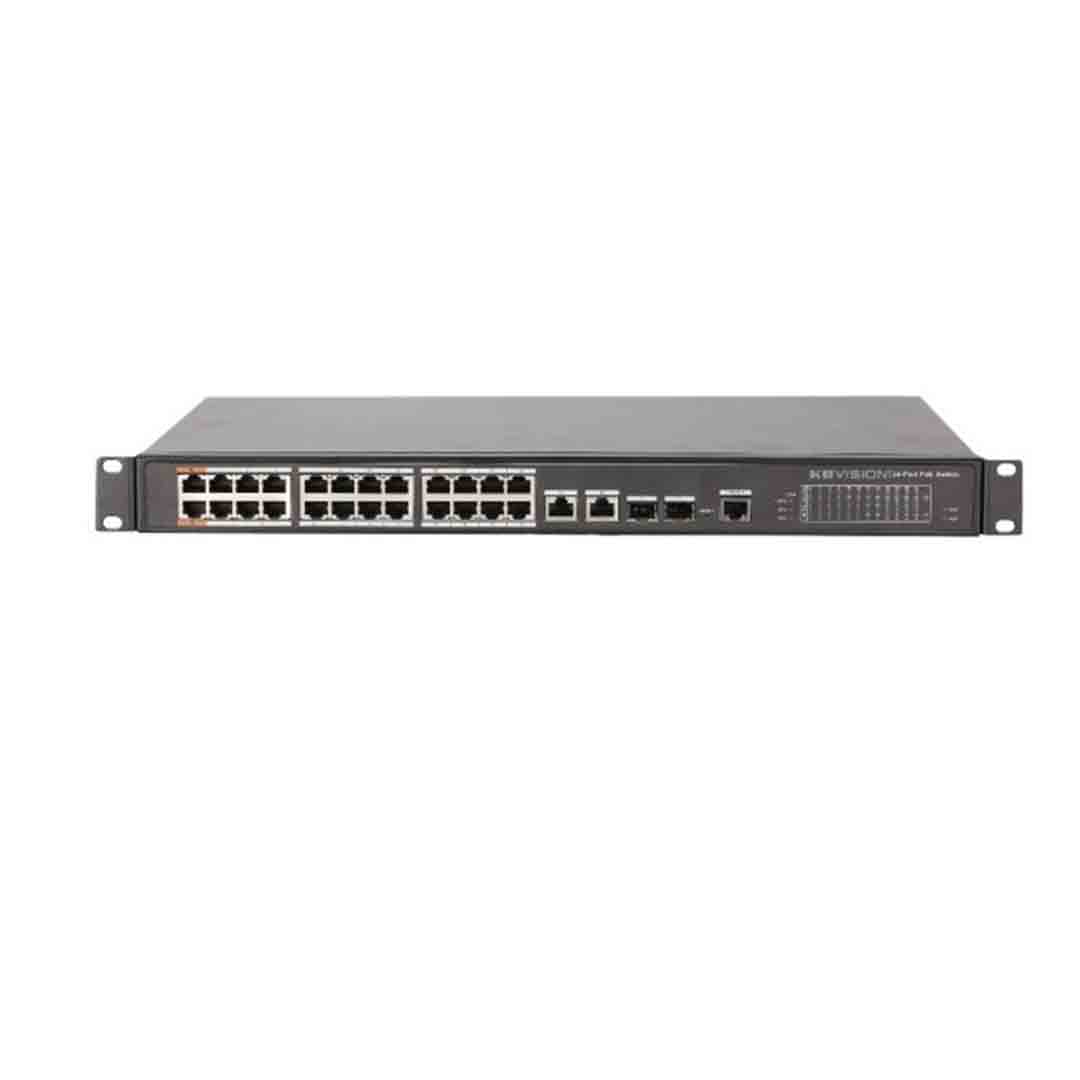 Thiết bị mạng HUB -SWITCH POE Kbvision KX-CSW24SFP2 (24 x 10/100Mbps PoE Ports + 2 SFP ports 1000Mbps + 2 port Uplink 1000Mbps)