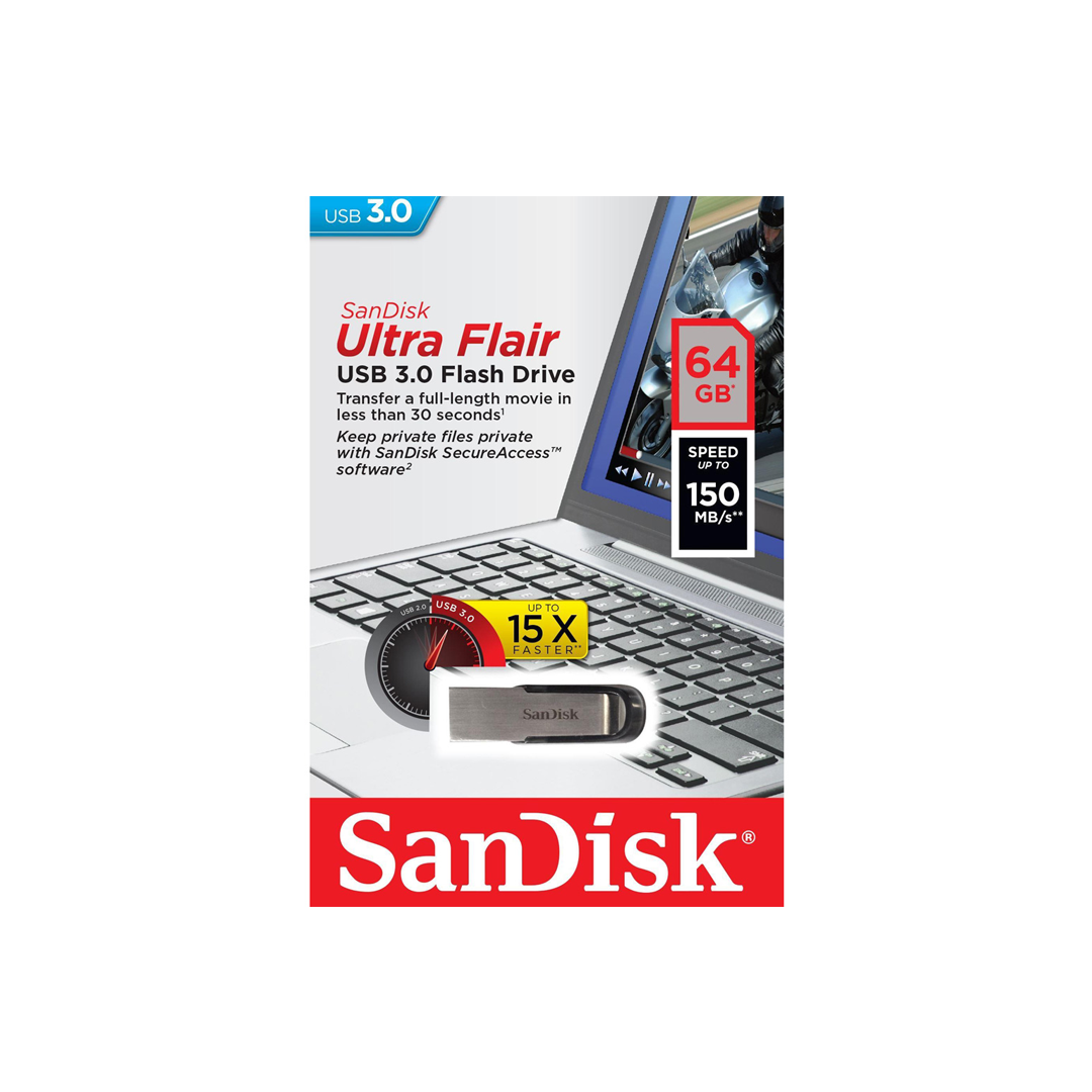 USB SanDisk Ultra Flair USB 3.0 Flash Drive, CZ73 64GB, USB3.0, Fashionable Metal Casing SDCZ73-064G-G46